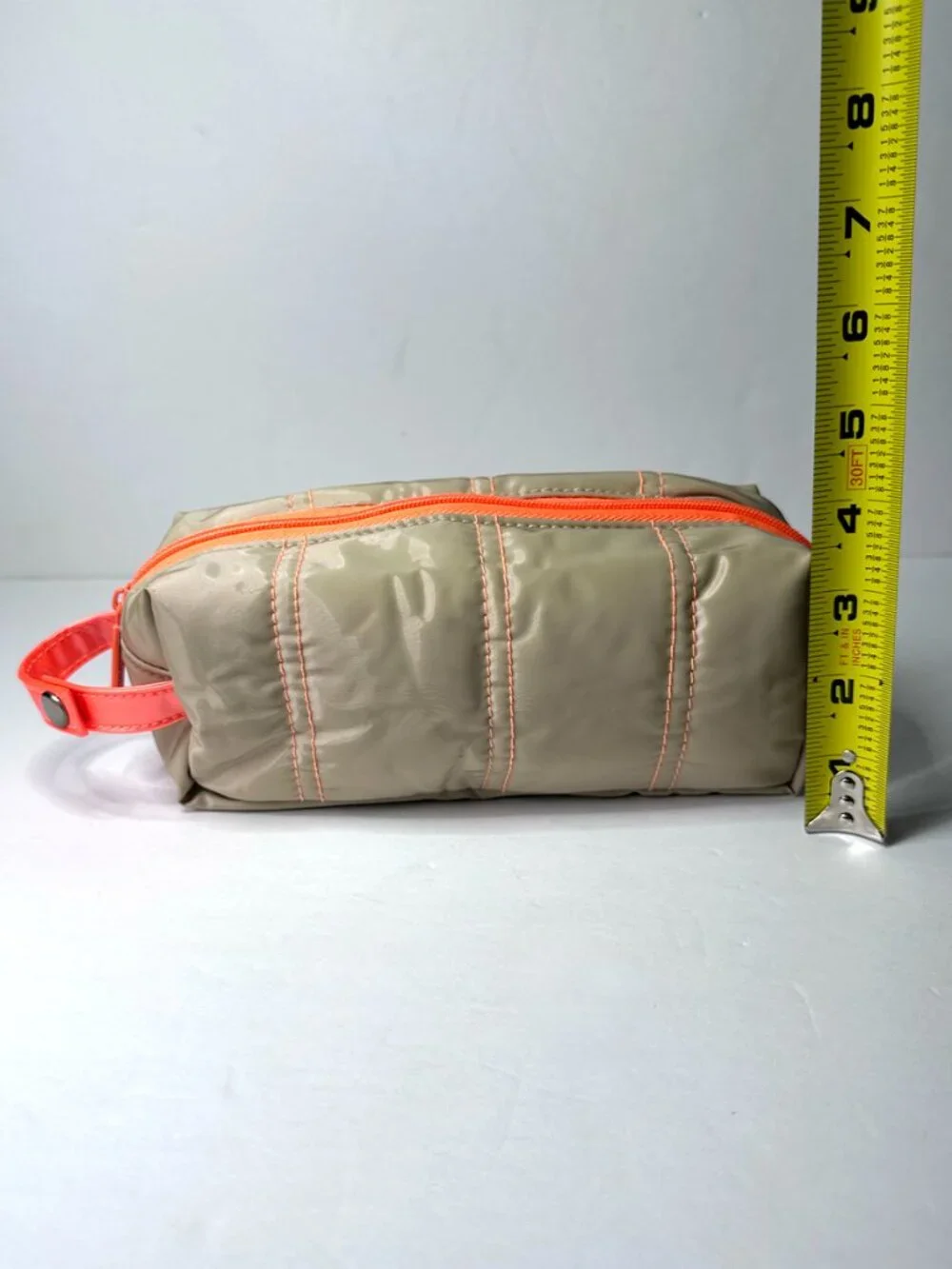 Clinique Beige & Bright Orange Makeup Cosmetic Travel Bag Zip Pouch Case